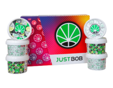 Kit JustBobShop Cogollos de CBD - Fondo Colorido con Envases 