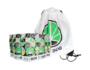 244652 Mochila blanca con logo verde de JustBobShop y bolsas para marihuana CBD