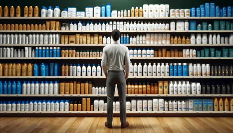 hombre frente a la estanteria de productos