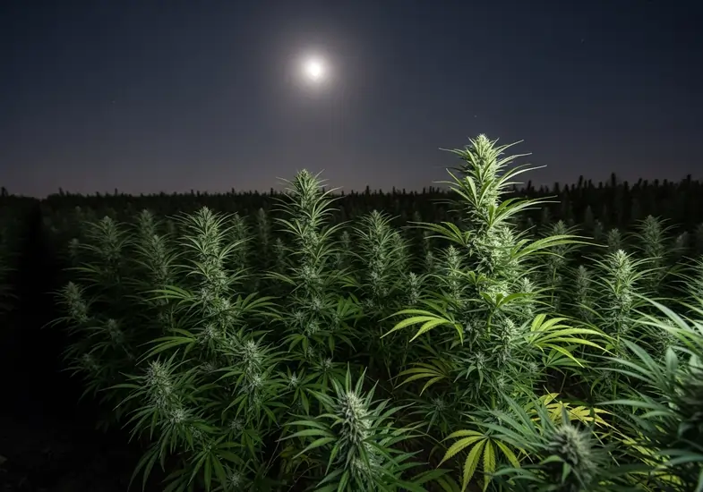 Imagen evocadora cannabis y ciclo lunar | Just Bob Shop