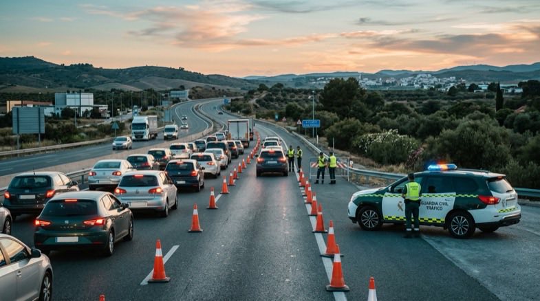 Control de tráfico de la DGT en España con dispositivo de test de saliva